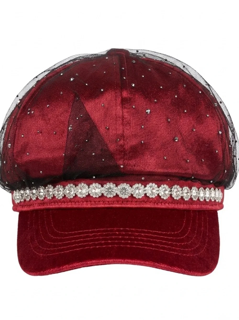 Red Rhinestone-Trim Women's Newsboy Cap